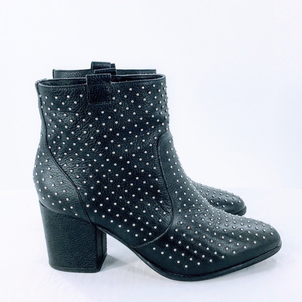 Rebecca Minkoff Studded Leather Boot Black Sierra Ankle Boot Block Heel Sz 8